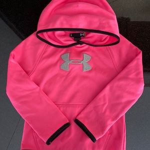 Under Armour Little Girls Bright Pink Big Glitter Logo Pullover Hoodie Size 4T